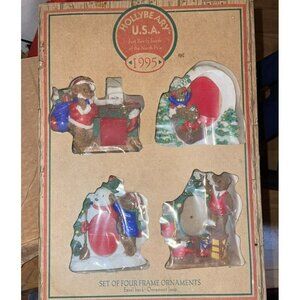 Holly Beary 1995 Vintage Set 4 Christmas Frame Ornaments 3 are New 1 May Not Be
